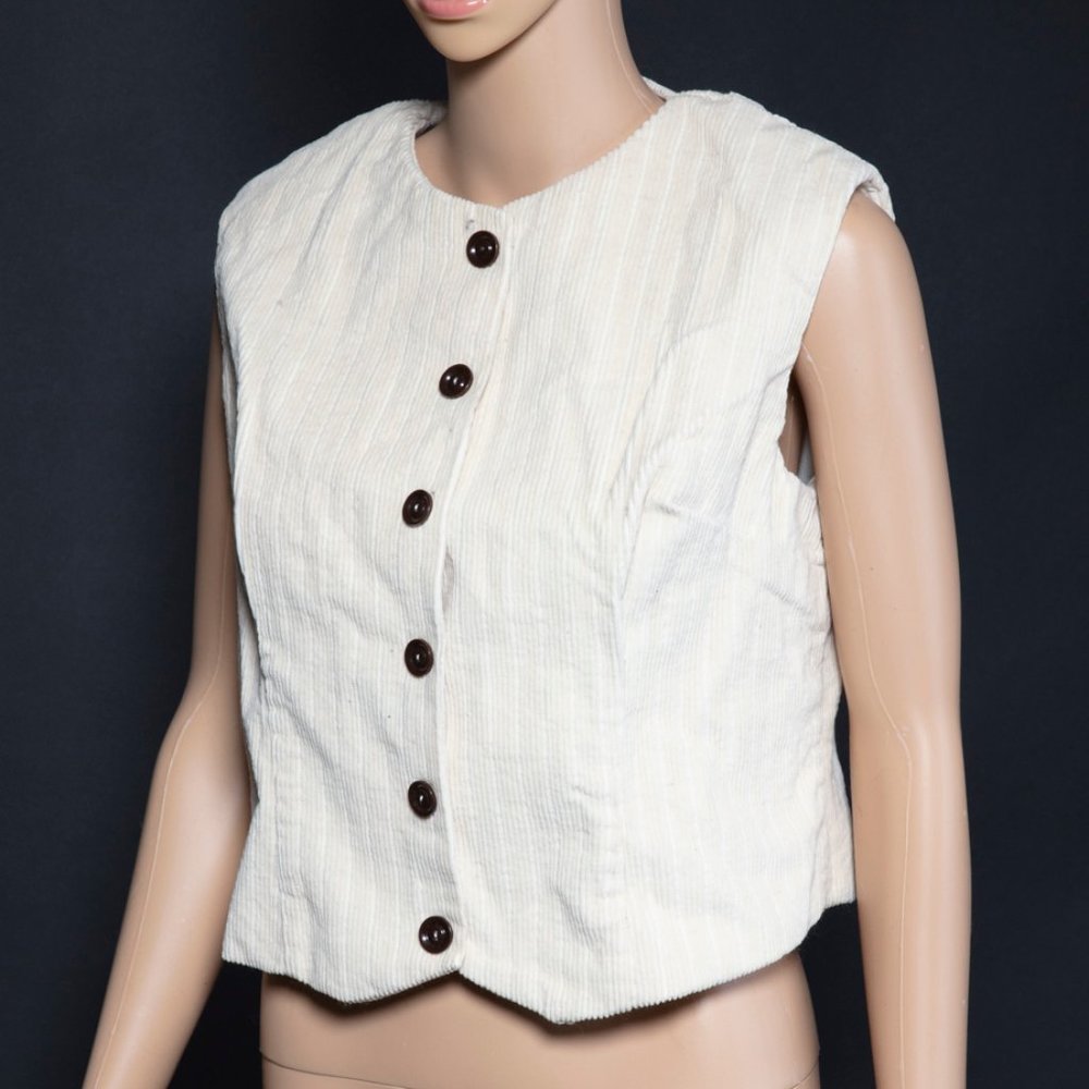 Cream corduroy lined vest - vintage 90's